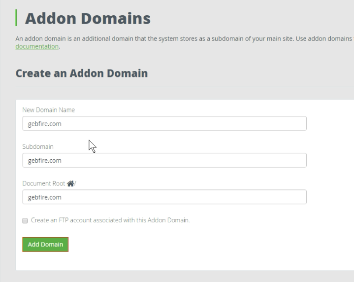 Navigate to addon domains to create an addon domain in cPanel addon-domains-create-addon-domain